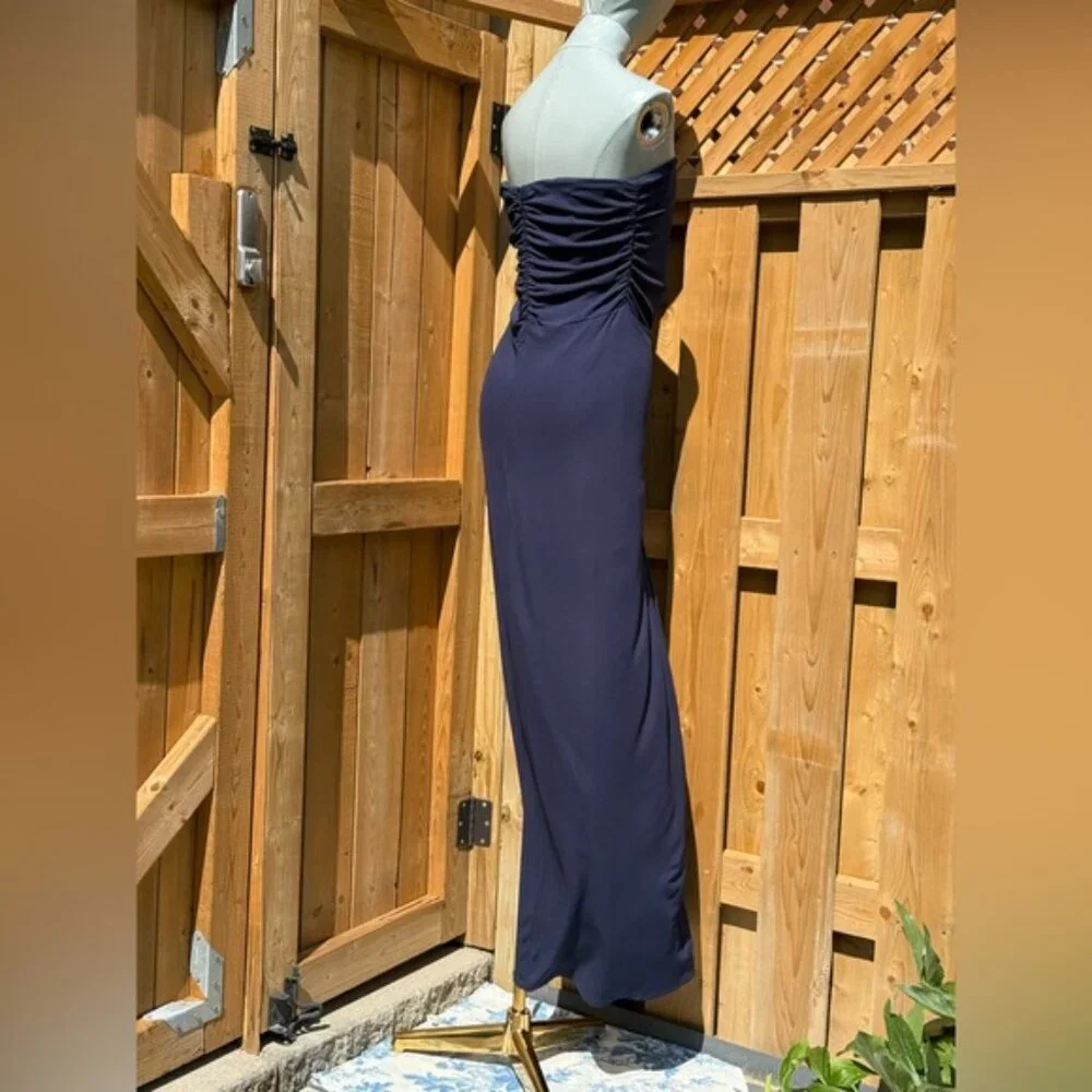 🆕 SIMKHAI 🧿 NWOT Emma Draped Jersey Bustier Midi Dress, Midnight Blue Sz US 12 - Picture 8 of 13